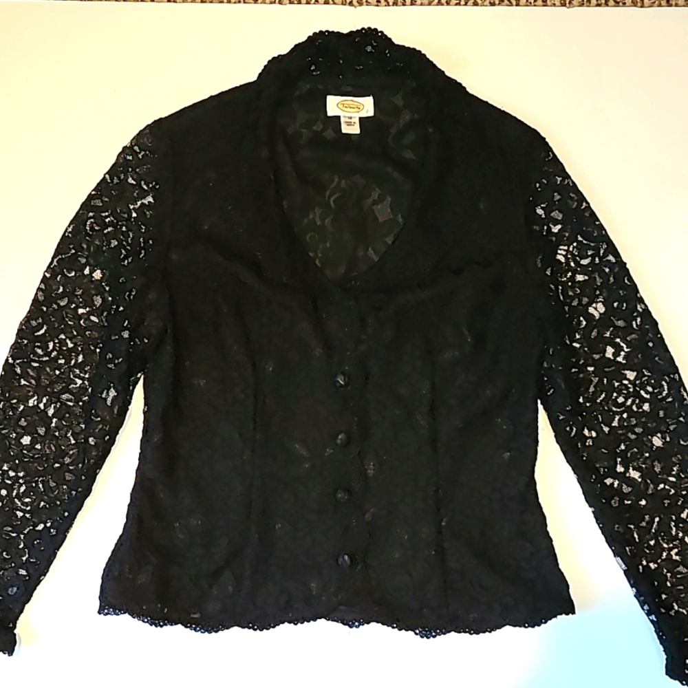 Talbots Black Lace Button-Down Blouse - image 1